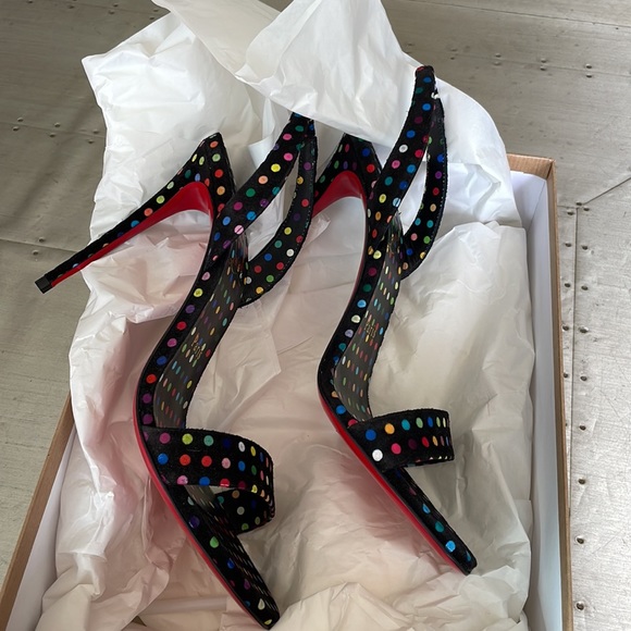 Christian louboutin o Marilyn boum polka dot black suede sandal stiletto sz 37.5 - Picture 7 of 11
